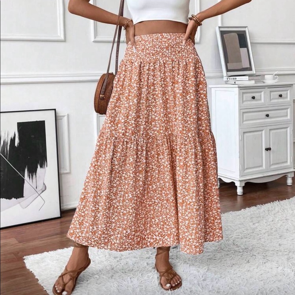 Orange floral skirt